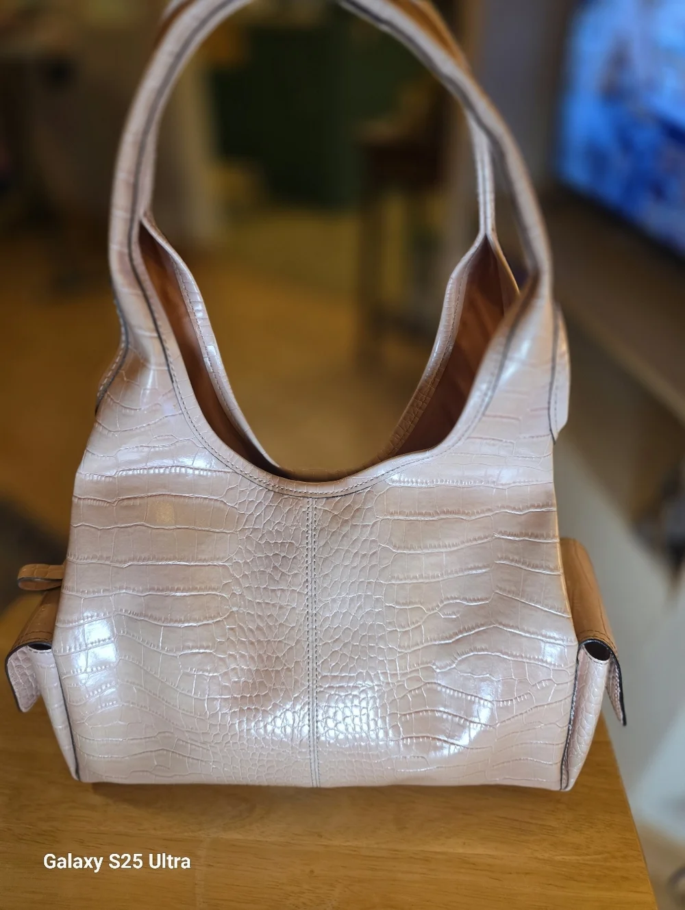 Vintage Villager Liz Claiborne Blush Pink Croc Embossed Shoulder Bag Tote